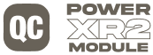 Ciemnoszare logo lub odznaka z dużą, zaokrągloną inskrypcją "QC" obok tekstu "POWER XR2 MODULE".