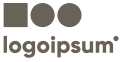 Logo firmy z ciemnoszarą, abstrakcyjną ikoną składającą się z kwadratu i dwóch kół (symbolizujących "100") oraz słowem "logoipsum" poniżej.